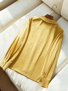SHEIN LUNE 新款宽松V领长袖休闲女式衬衫 - 黃色 - 查看 2