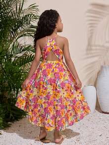 Emery Rose Kids Emery Rose Kids 少女无袖碎花雪纺连衣裙 - 橘色 - 查看 6