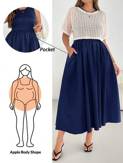 SHEIN Essnce Ple-Size Women's Summer Two Pieces Set, Summer Casual Set, Dress Blouse Set, Short-Sleeved Set, Black Long Dress Two Pieces Set