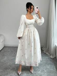 Modelyn Women's Woven Printed Fit And Flare Dress Fall Cloth For Women - Apricot - View 1