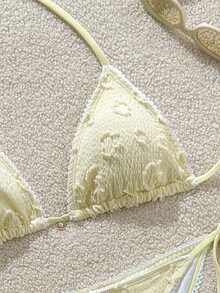 Swim Mod 2022 Spring/Summer Vacation Beach Textured Fabric Triangle Cup Floral Trim Cute Sweet Bikini 2 Pieces Set 2026 New Women's Swimwear ArrivalFor School,Suitable For Holiday, Date, Afternoon Tea, Western, Cruise, Beach, Island, Road Trip, All Seasons, Music Festival, Boho Vacation,Bohemian Vacation, Chill Autumn ,Western Boho ,Elegant Tops For Women - Yellow - View 5