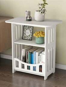 Estantería de almacenamiento práctica - Mesa de almacenamiento de estilo nórdico moderno de madera blanca, estantería multicapa multifuncional, fácil de montar, adecuada para decoración de dormitorio y sala de estar, diseño sencillo de librería | Estantería multifuncional - Blanco - Ver 5