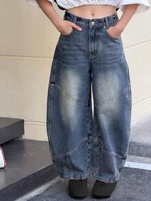 DAZY Tween Girls' Baggy Flared Loose Casual Jeans - Blue - View 1