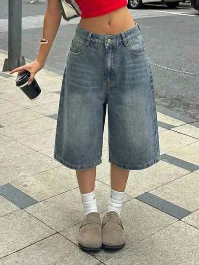 SHEIN Pantalones cortos vaqueros tipo bermuda holgados con diseño de bolsillo lavado en estilo retro Y2K para adolescentes, shorts de jeans bohemios de verano, adecuados para el verano relajado, la escuela, el campus, la universidad, el verano, adecuados para la primavera y el verano bohemio, temporada vintage//playa/mar/elegante graduación, casual, vacaciones de verano, primavera, playa, vacaciones, Día de San Valentín, vacaciones de verano, vacaciones de playa, graduación