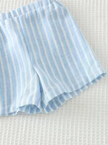 Cozy Pixies Bộ quần áo mùa hè dễ thương cho bé trai gồm 3 món: Áo vest kẻ sọc xanh, quần short, áo sơ mi ngắn tay kèm nơ, thích hợp cho tiệc sinh nhật, lễ rửa tội, lễ kỷ niệm sinh nhật lần thứ nhất, các dịp trang trọng. - Màu xanh lam - Xem 6