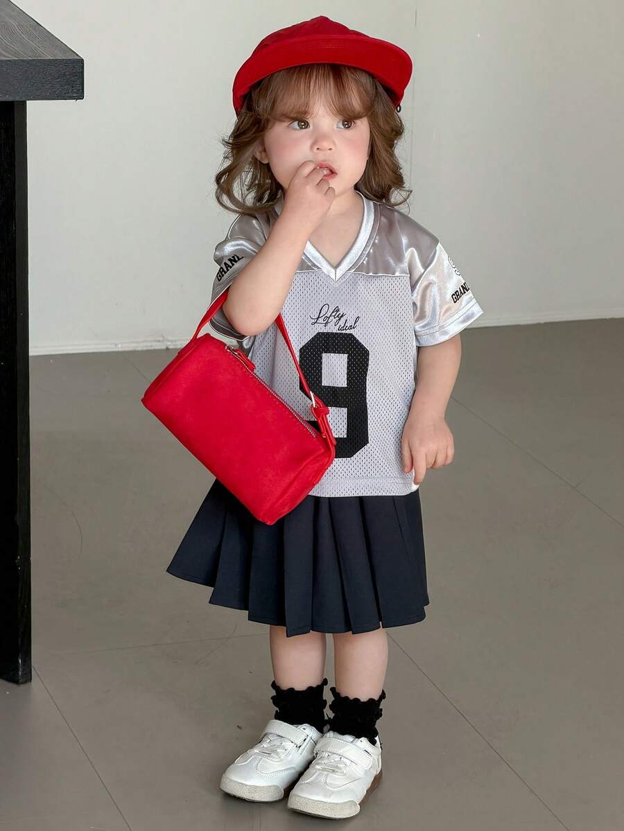 DAZY Baby Girls Printed V-Neck Short Sleeve Top - Grey - View 1