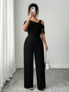 Elenzga Mono informal de talla grande para mujer de unicolor y diseño minimalista asimétrico - Negro - Ver 6