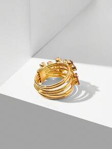 MOTF PREMIUM PRE-18K镀金多层橙色宝石个性化戒指 - 金黃色 - 查看 7