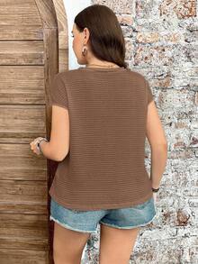 SHEIN LUNE Plus Size Women Casual Solid Color Crochet Textured Buttoned Cami Top Summer Outfits For Women Summer Clothes Cute Summer Tops - Camel - View 2