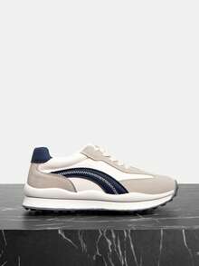 Vate Zapatillas deportivas gruesas con cordones para mujer, suela gruesa, calzado casual para uso diario. Nuevos zapatos de plataforma de malla transpirable para verano, suela blanda y ligera, diseño de patchwork de moda para estudiantes - Beis - Ver 2