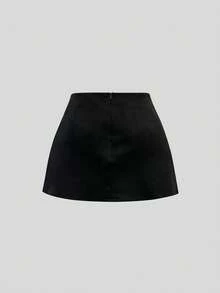 Falda mini casual de fiesta con abertura y corte en A de ante color Maillard para mujer, para otoño/invierno - Multicolor - Ver 7