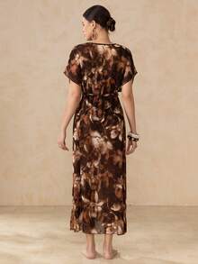 Swim Chiccia Vacation Travel Summer Women Brown Floral Print Sleeveless Dress - Multicolor - View 2