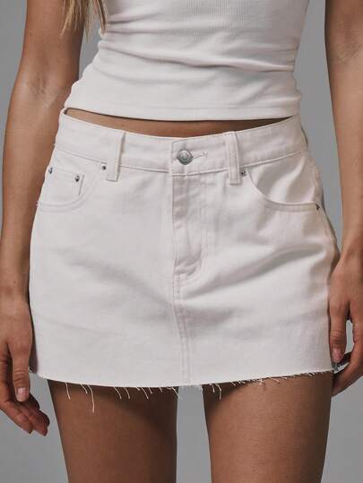 MUSERA Low Waist Raw Hem Denim Mini Skirt Basics Winter Cute Streetwear Going Out Casual Core Denim
