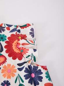 ChillGRL Tropical Floral Print Woven Dress For Teen GirlCollared Shirt Dress With Ruffle Sleeves And Adjustable Waist Belt, Suitable For Casual Daily And Vacation Wear In Spring/Summer - Multicolor - View 8