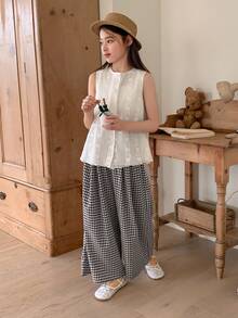 DAZY 两件套少女休闲衬衫和裤子套装，秋季装扮 - 米色 - 查看 5