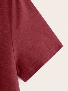 SHEIN LUNE Plus Size Casual Solid Color Ruffle Hem T-Shirt, Summer - Red - View 4