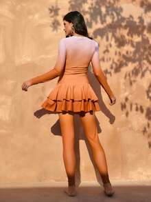 Swim Mulvari Bộ đồ bơi Burkini hai mảnh kiểu ombre dành cho nữ, thiết kế dây rút ở eo che bụng, viền bèo nhún tạo thêm vẻ duyên dáng. - Nhiều màu - Xem 2