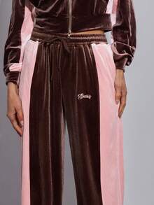 SHEIN ICON بنطلون نسائي كاجوال فضفاض بخصر رباط متباين الألوان - بني - مشاهدة 4