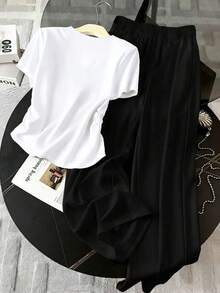 Resyla Women's Spring/Summer New Contrast Color Casual Versatile 2 Pieces Set - Multicolor - View 2