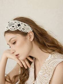 MOTF PREMIUM 白色蕾丝镂空宽边发带 - 白色 - 查看 6