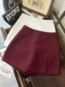 Franclia Fashionable Casual Commuter Versatile Textured Soft Fabric High Waist Slit Gray Women Shorts/Skirt/Culottes/Hot Pants, Spring/Autumn - Red Violet - View 3