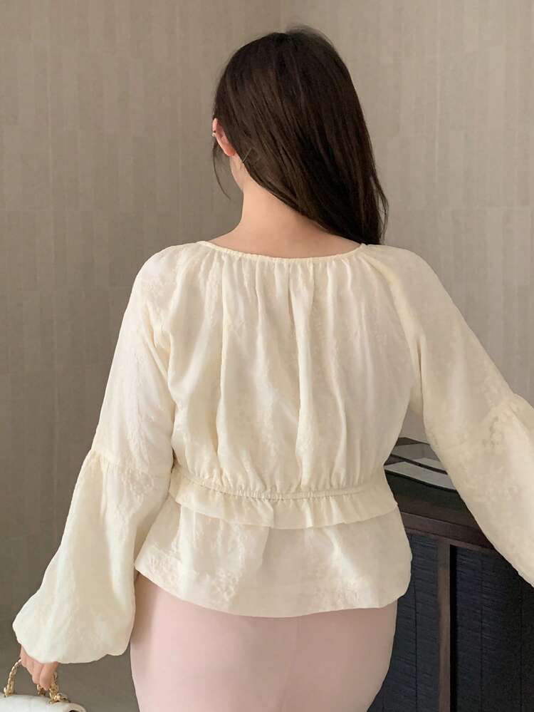 Dazy Plus Plus Size Elegant Solid Color Jacquard Blouse, Spring/Summer
