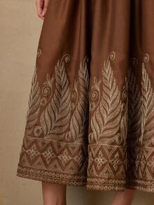 Aveloria Rosie Đầm ngắn thanh lịch cổ chữ V bất đối xứng, tay phồng thêu họa tiết, thắt eo. - màu nâu - Xem 7