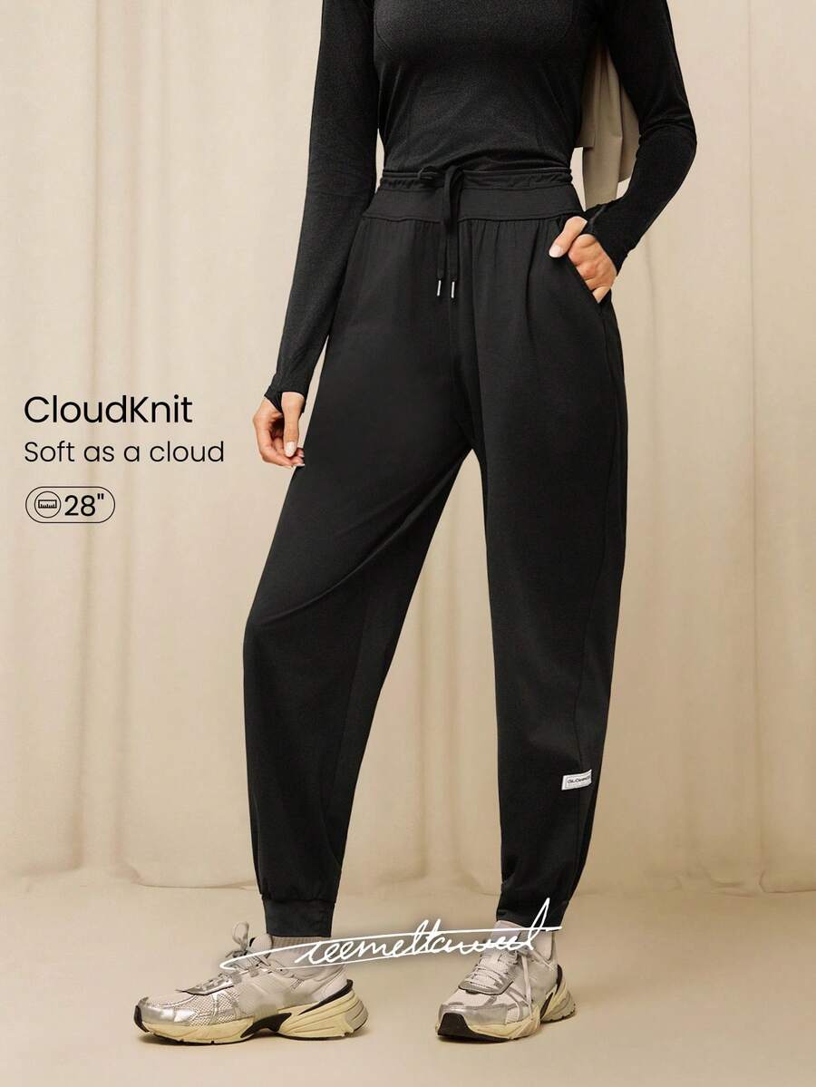 GLOWMODE X Reem Modest CloudKnit Weekend Stroll Soft Stretchy Lightweight Adjustable Drawstring Waist Pockets Relaxed Fit Joggers Daily Casual Street Wear - Black - View 1