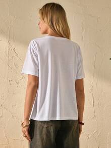 White Romantic Embroidered Relaxed Fit Cotton T-Shirt - White - View 2