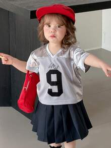 DAZY Baby Girls Printed V-Neck Short Sleeve Top - Grey - View 9