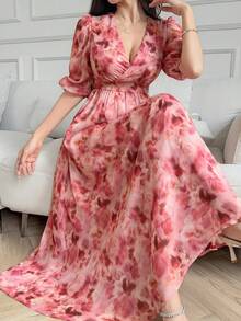 DAZY 女士V领收腰连衣裙 - 彩色 - 查看 6