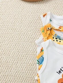 SHEIN Playful Pals 3件套男婴夏季蓝色可爱海洋生物印花连体衣 - 彩色 - 查看 5