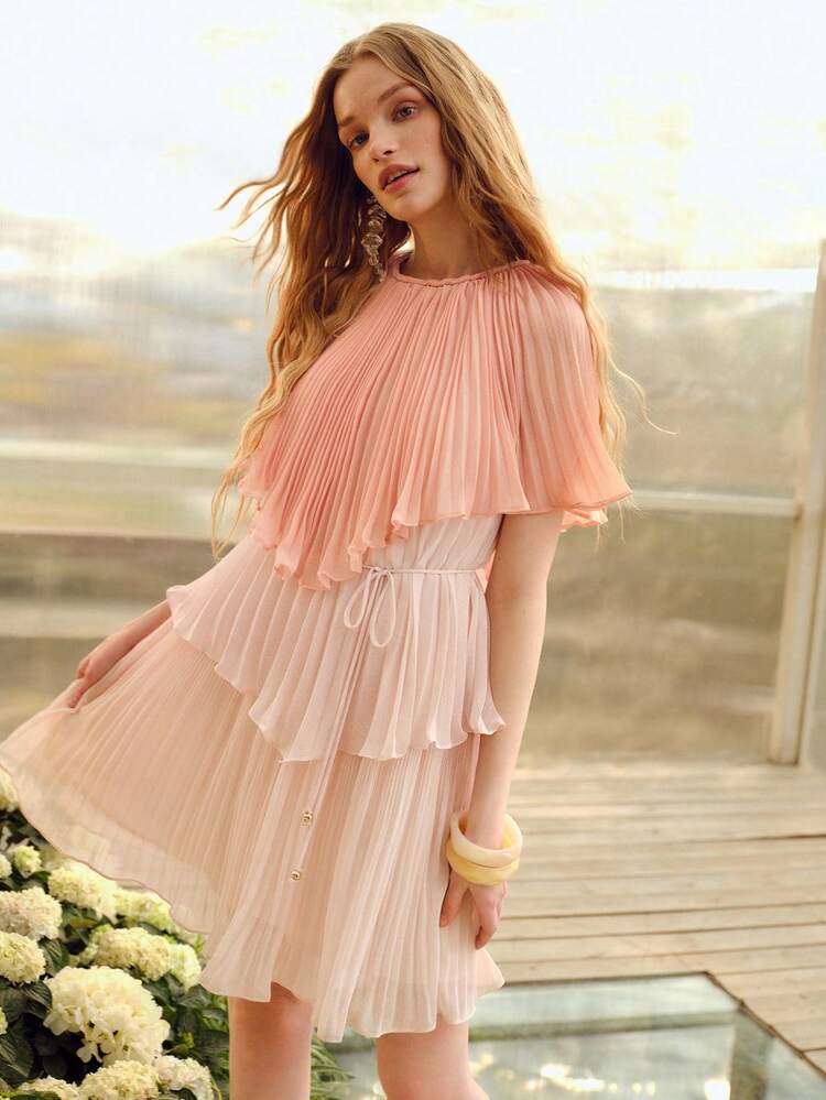 WOMEN'S PLEATED COLOR BLOCK DRESS, SPRING/SUMMER