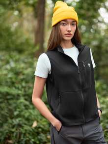 In My Nature 女士休闲宽松户外拉链前开襟背心外套 - 黑色 - 查看 5