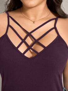 SHEIN LUNE Áo tank top nữ cỡ lớn không tay, dây mảnh, kiểu dáng tối giản, thoải mái, thích hợp cho mùa hè, với phần lưng đan chéo. - Màu tím - Xem 4