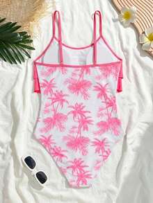 SHEIN Teen Girl Ruched Ruffled Trim Minimalist Comfortable One-Piece Swimsuit - Pink - View 5