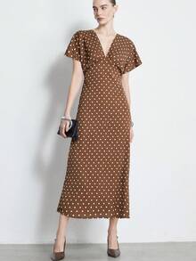 Aveloria Modichic Vestido de lunares de color café vintage y elegante, adecuado para salidas casuales, fiestas, citas, primavera/verano - Multicolor - Ver 3