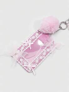 Sweetness 1个甜美粉色蝴蝶结卡包，女孩心形卡包，支持蕾丝蝴蝶结网眼钥匙扣包挂件，情人节返校音乐节礼物 - 粉色 - 查看 5