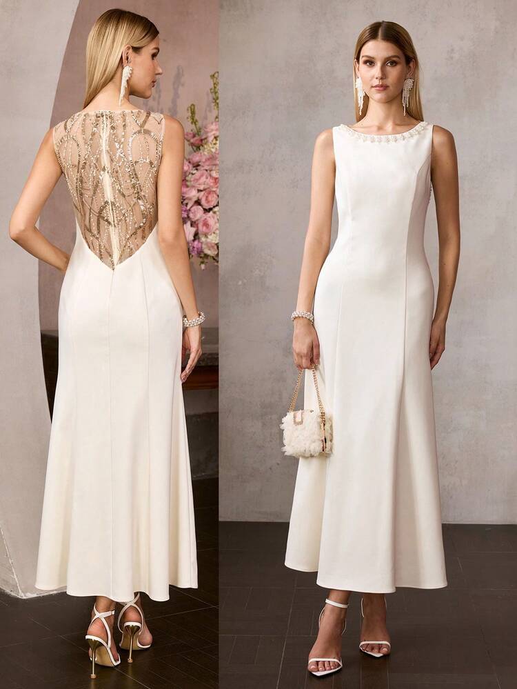 MOTF Soiréza WOMEN'S ELEGANT LONG MESH SEQUIN EMBROIDERED MERMAID DRESS FOR FORMAL OCCASIONS