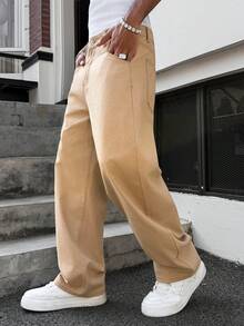 Manfinity EMRG Quần jeans nam cao cấp dáng rộng ống loe màu mơ bạc màu, kiểu dáng rách nhẹ. - Màu be - Xem 4