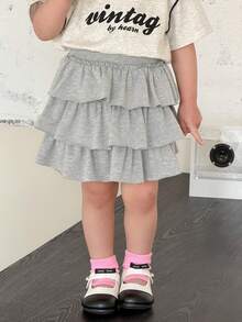 DAZY Pantalones casuales de unicolor con dobladillo con volantes para niñas pequeñas, estilo coreano de verano para niños pequeños - Gris - Ver 9