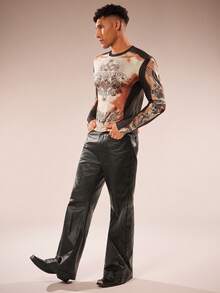 FeverCity Men's Letter & Cross Print Crew Neck Long Sleeve T-Shirt - Multicolor - View 3