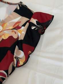 Airaco Elegant blommigt linne med volangkant för kvinnor, sommar - Multifärgad - Visa 4