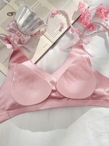 PetitDoll 女士纯色蝴蝶结装饰时尚文胸 - 粉色 - 查看 7