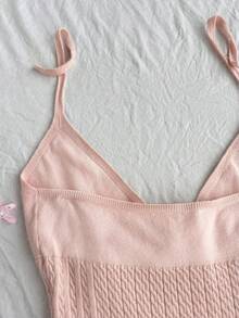 Elamini Women's Casual Cute Beach Vacation Halter Ribbed Twist Patchwork A-Line Mini Knit Dress, Spring/Summer - Baby Pink - View 5