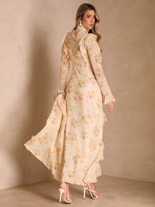 Enchnt 时尚优雅修身不对称荷叶边下摆连衣裙 - 杏色 - 查看 2