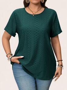 SHEIN LUNE 大码纯色圆领短袖休闲T恤 - 墨綠色 - 查看 8