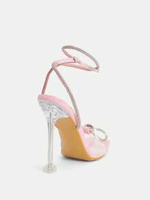 Glitzique Women's Pink Rhinestone Embellished Bow Knot High Heeled Sandals With Strappy And Buckle, Peep-Toe, Great For Summer And Fall Parties Valentines - Pink - View 15