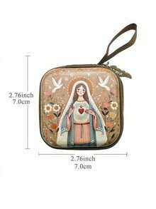 便携式圣母玛利亚祈祷念珠收纳袋，拉链式，7x7厘米，宗教用品，优雅卡通基督教首饰盒，信徒 - 彩色 - 查看 21