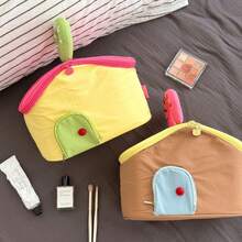 1pc Dopamine Color Block Large Capacity Cosmetic Bag, Portable Travel Handheld Zipper Storage Bag - Multicolor - View 3